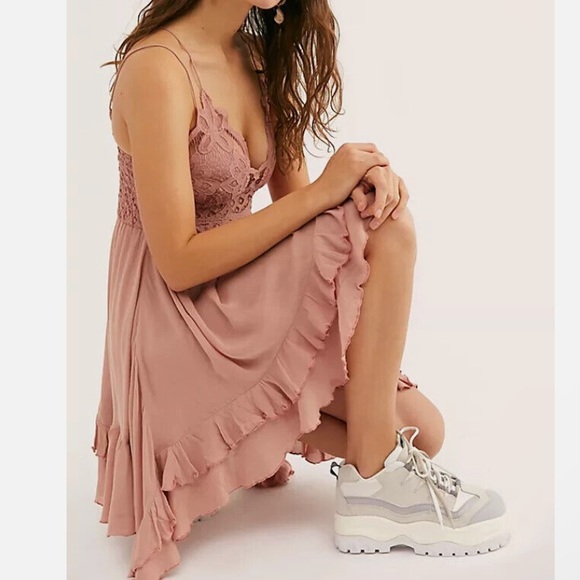 Free People Adella Lace Mini Dress size Large Pink - Picture 4 of 16